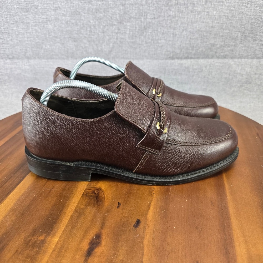 Executive Imperials‎ Mens Brown Leather Loafer Shoes Size 8E3 Gold Chain Accent